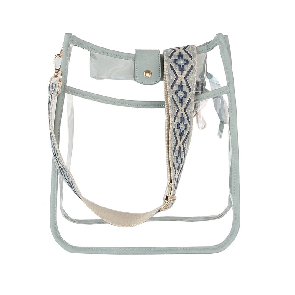 Crossbody Clear Bag w/ Guitar Strap, avail in pale blue